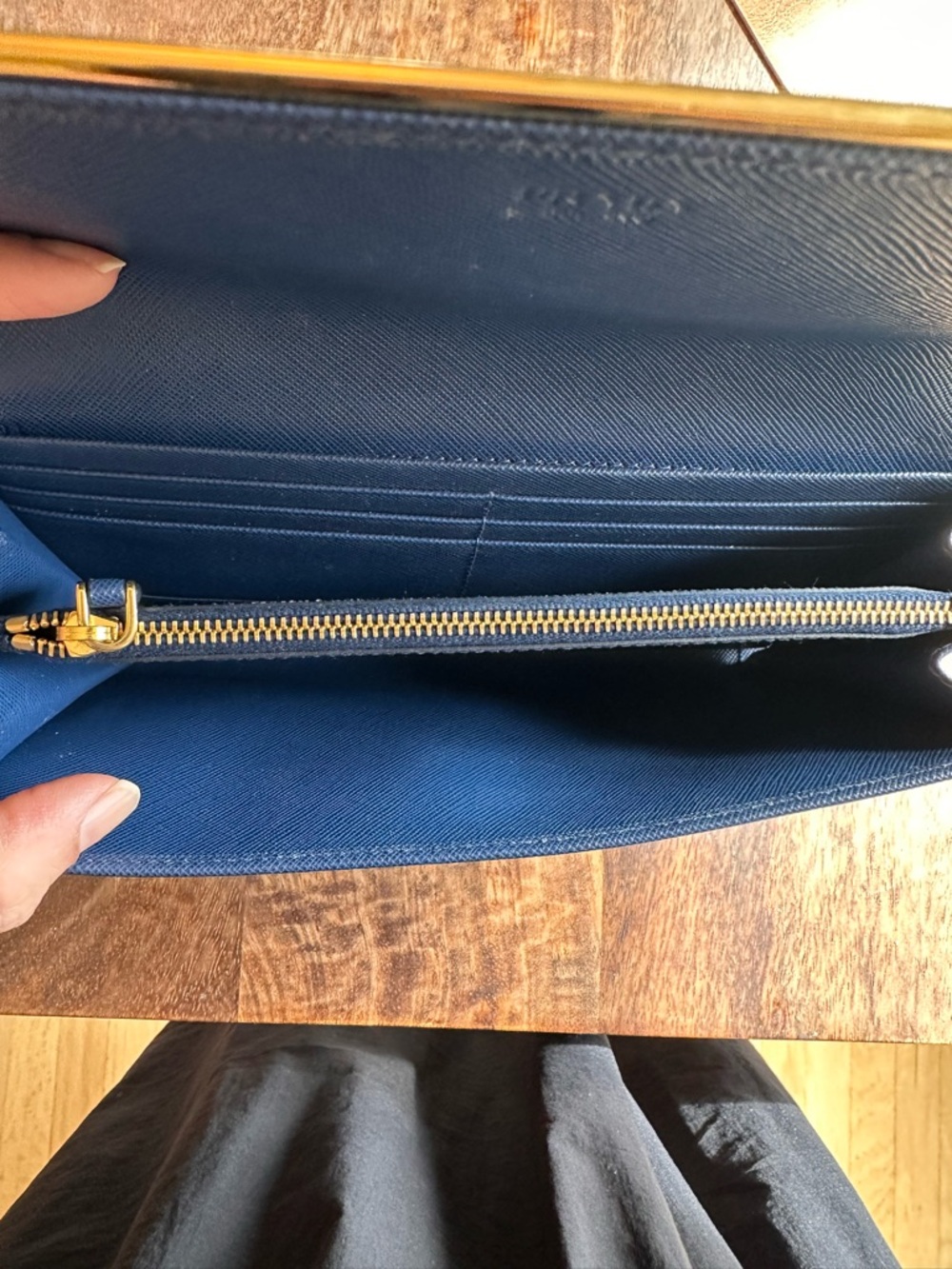 Prada Blue Saffiano Leather Continental Wallet with Gold Hardware - Picture 5 of 5